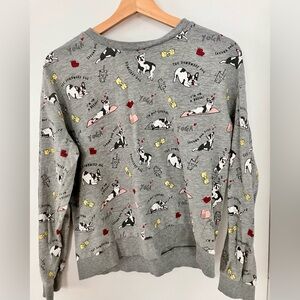 Divided Grey Crewneck Sweatshirt with French bulldogs going Yoga